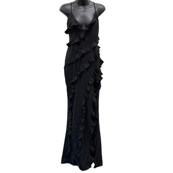 NWT Club L London Run The World Ruffle Maxi Dress In Black - Picture 9 of 9